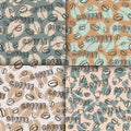 Coffee outline backgroundd with beans, hearts, cups. Vector set of seamless pattern Royalty Free Stock Photo